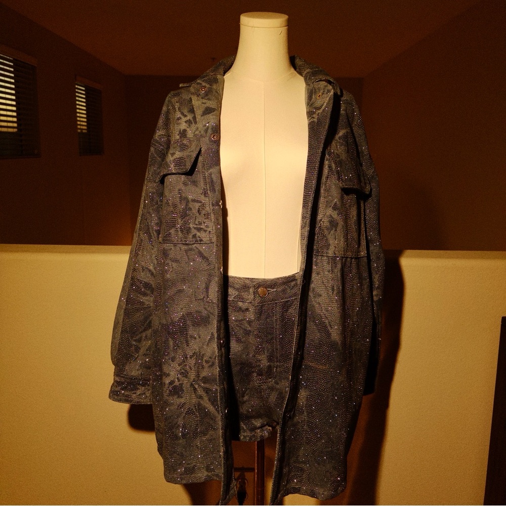 Nasty Gal Glittering Jean Jacket Set - Dark Blue